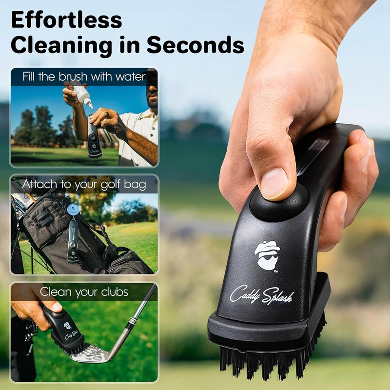 Caddy Splash Golf Club Brush Pro with Water – Heavy Duty Retractable Clip – Push Button for Easy Cleaning – Nylon Bristles – Holds 4 Oz – Golf Accessories for Men – Best Golf Gift – USA Company - Image 2